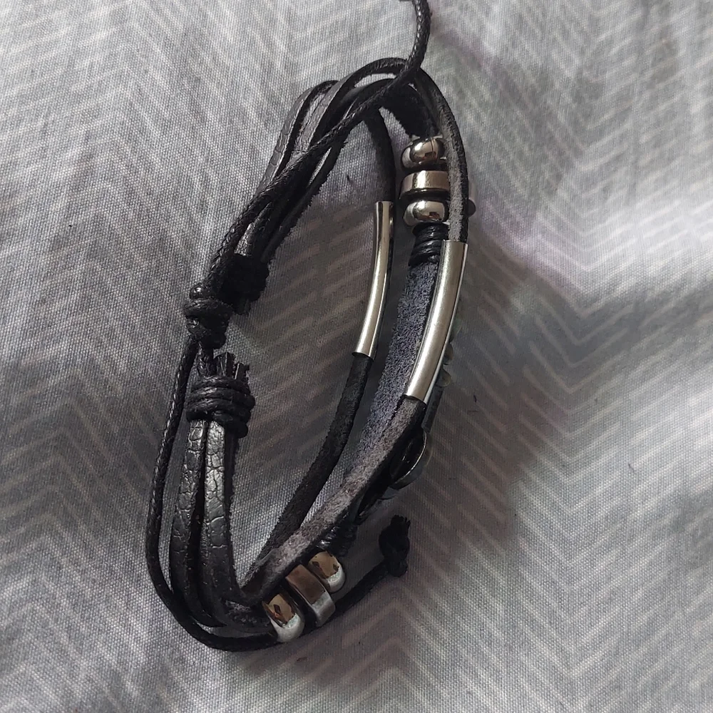 Brass motorcycle Charm Leather Bracelet Adjustable - Picture 4 of 5